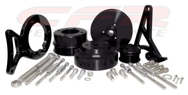 1979-93 FORD MUSTANG 5.0 BILLET ALUMINUM SERPENTINE PULLEY & BRACKET KIT - BLACK