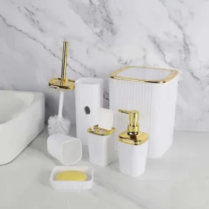 6 in 1 bathroom accessories set with gold ring.