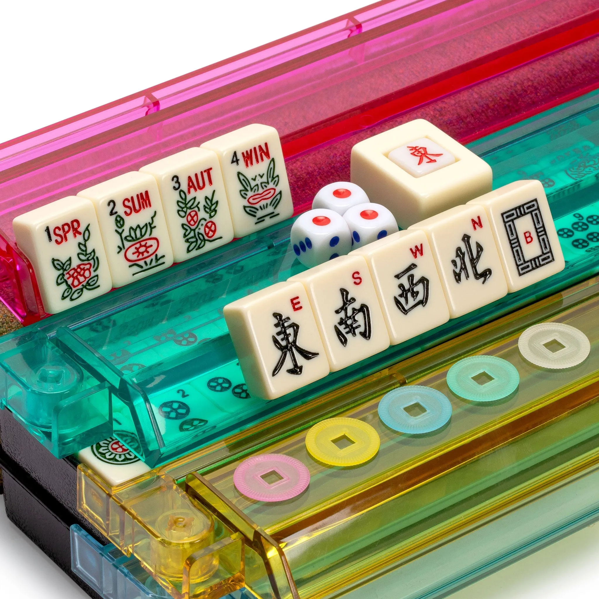 American Mahjong Game Set, "Manzanilla" with Olive Green Soft Case - Racks with Pushers, Scoring Coins, Dice, and Wind Indicator