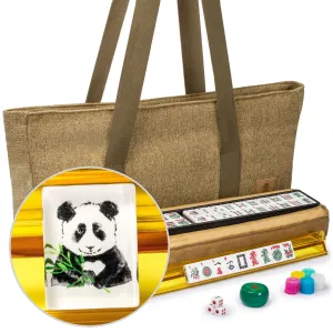 American Mahjong Game Set, "Panda" - with Earthy Green Soft Case, Racks with Pushers, Scoring Coins, Dice, & Wind Indicator