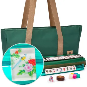 Deluxe American Mahjong Set with Blossoms Design - Soft Case, Racks with Pushers, Scoring Coins, Dice, and Wind Indicator