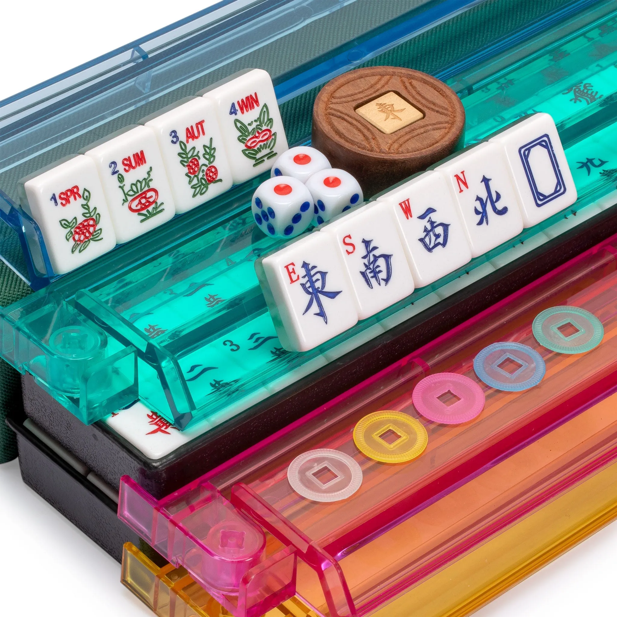 Deluxe American Mahjong Set with Blossoms Design - Soft Case, Racks with Pushers, Scoring Coins, Dice, and Wind Indicator