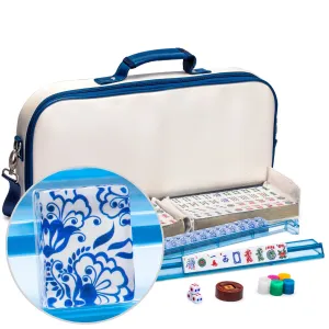 American Mahjong Set, "Chinoise" with Soft Leatherette Case - Racks with Pushers, Scoring Coins, Dice, and Wind Indicator