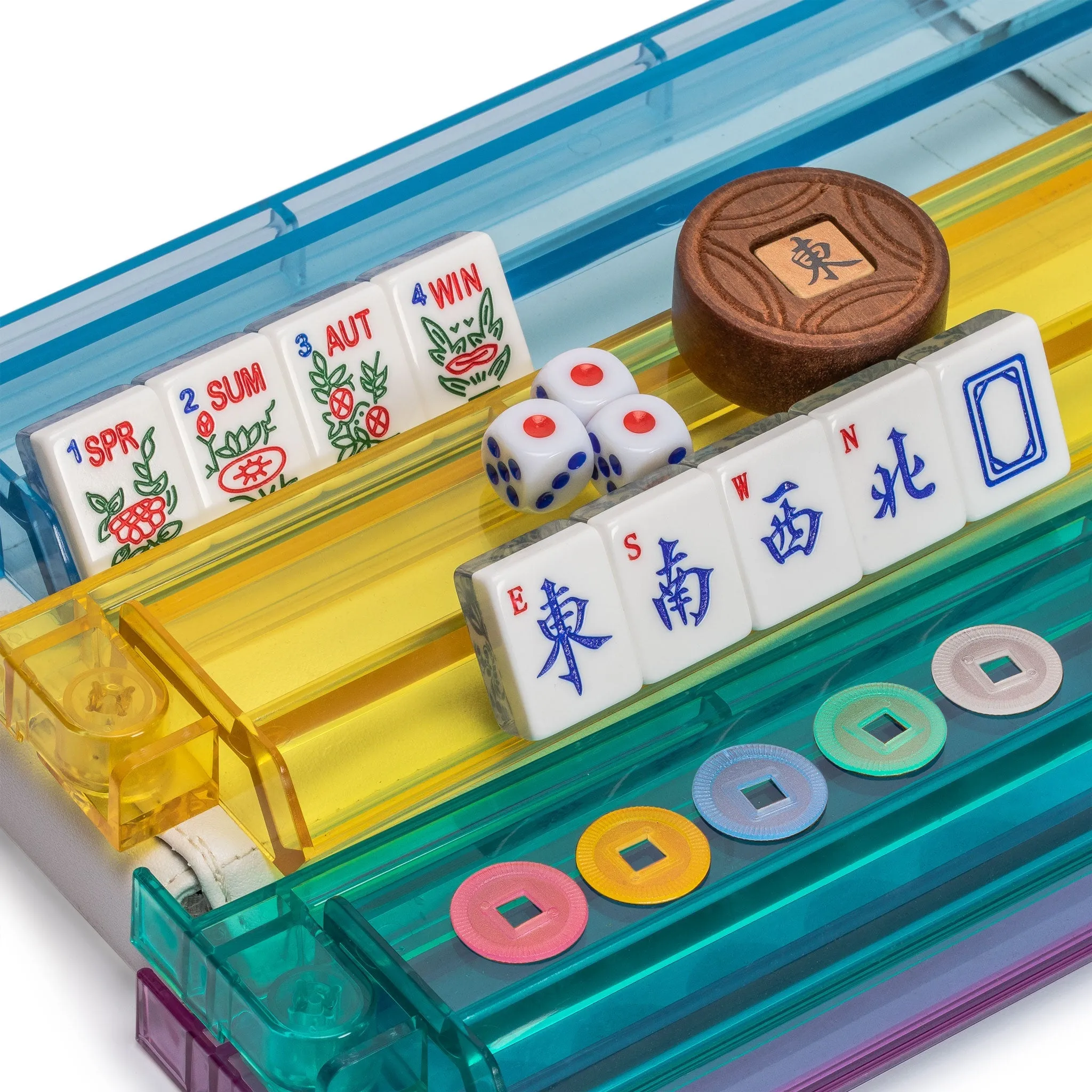 American Mahjong Set, "Chinoise" with Soft Leatherette Case - Racks with Pushers, Scoring Coins, Dice, and Wind Indicator