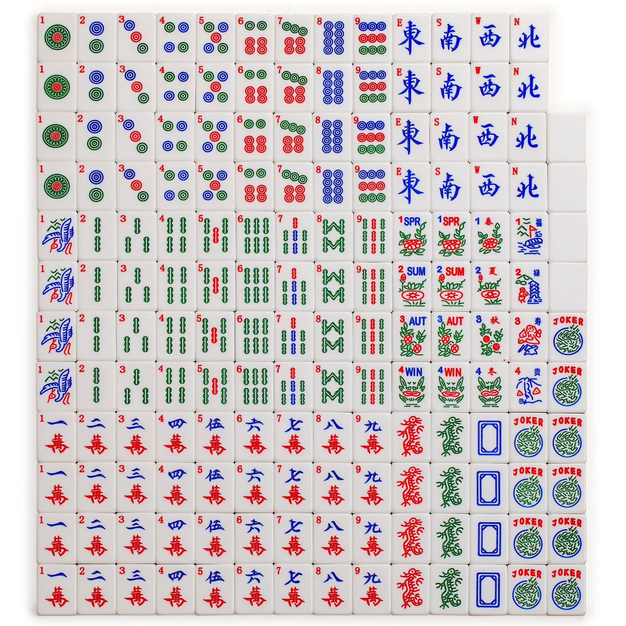 American Mahjong Set, "Chinoise" with Soft Leatherette Case - Racks with Pushers, Scoring Coins, Dice, and Wind Indicator