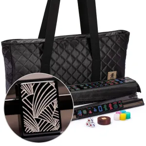 American Mahjong Set, "Deco" with Black Soft Case - All-in-One Racks with Pushers, Scoring Coins, Dice, and Wind Indicator