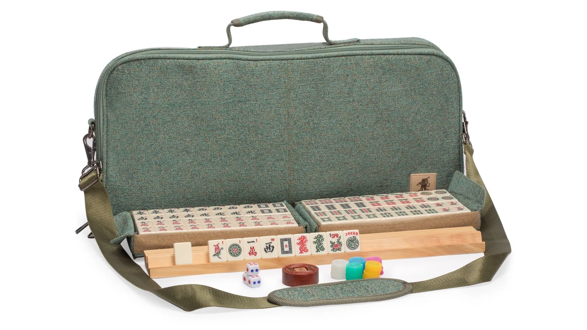 American Mahjong Set, "Heather" with Soft Case - Racks with Pushers, Scoring Coins, Dice, and Wind Indicator