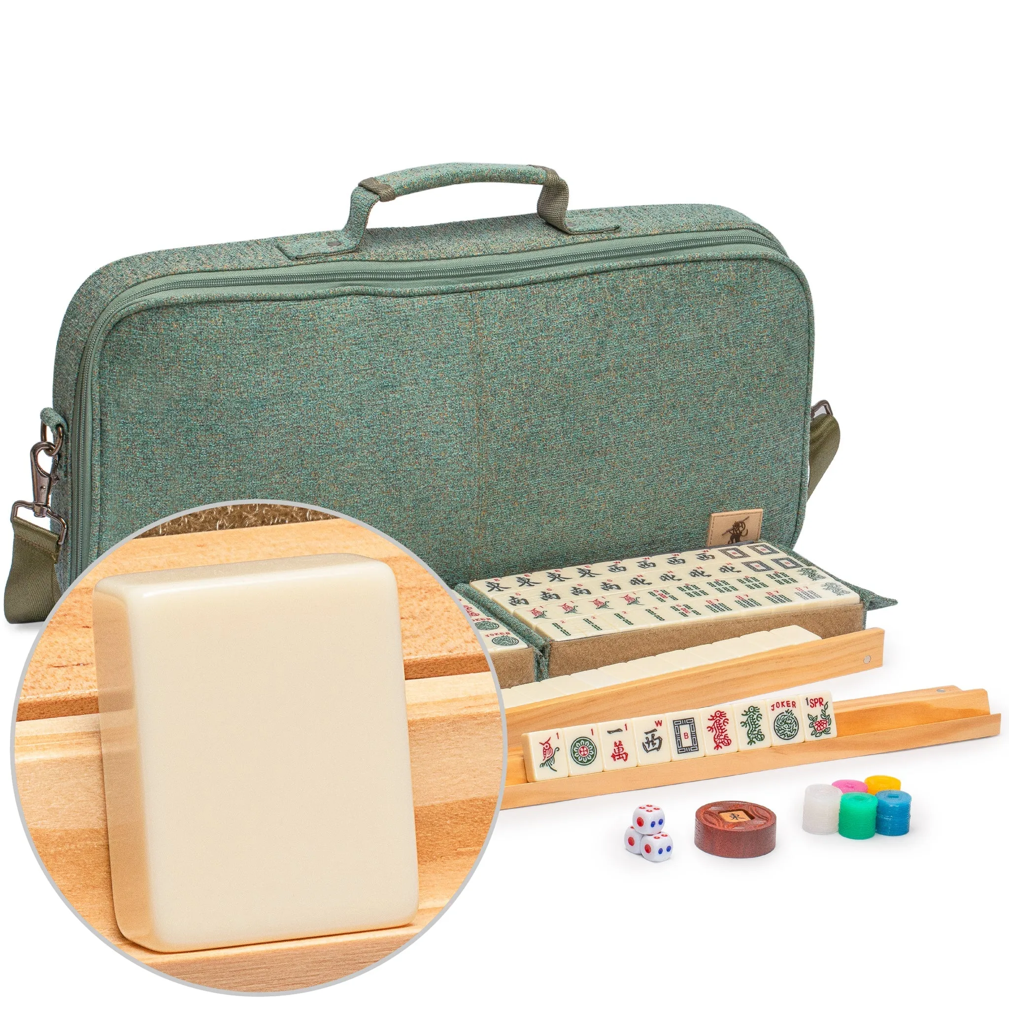 American Mahjong Set, "Heather" with Soft Case - Racks with Pushers, Scoring Coins, Dice, and Wind Indicator