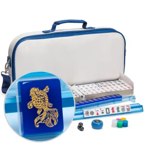 American Mahjong Set, "Koi Fish" with Soft White Leatherette Case, Four Acrylic All-in-One Racks with Pushers, Wind Indicator, Dice, Scoring Coins