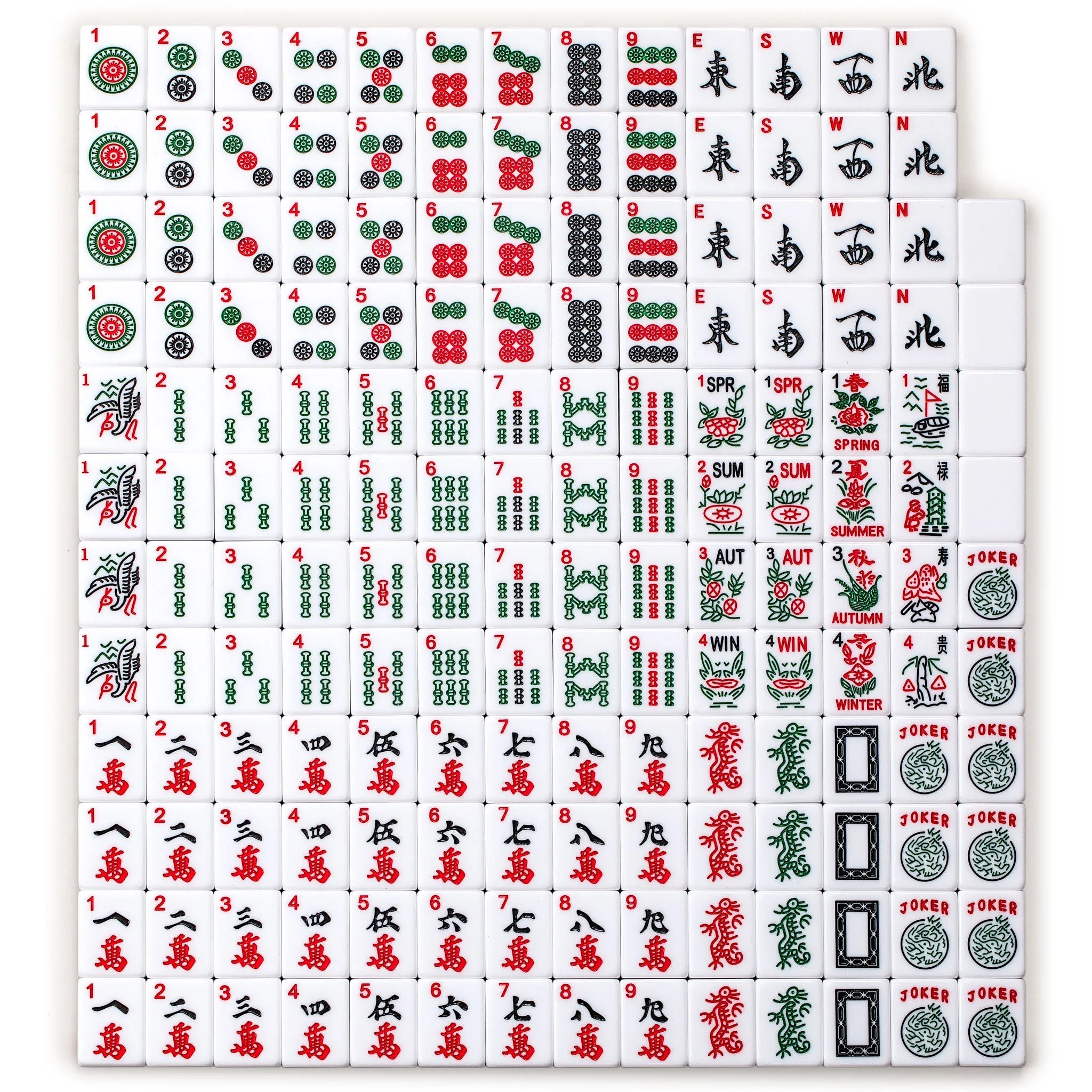 American Mahjong Set, "Koi Fish" with Soft White Leatherette Case, Four Acrylic All-in-One Racks with Pushers, Wind Indicator, Dice, Scoring Coins