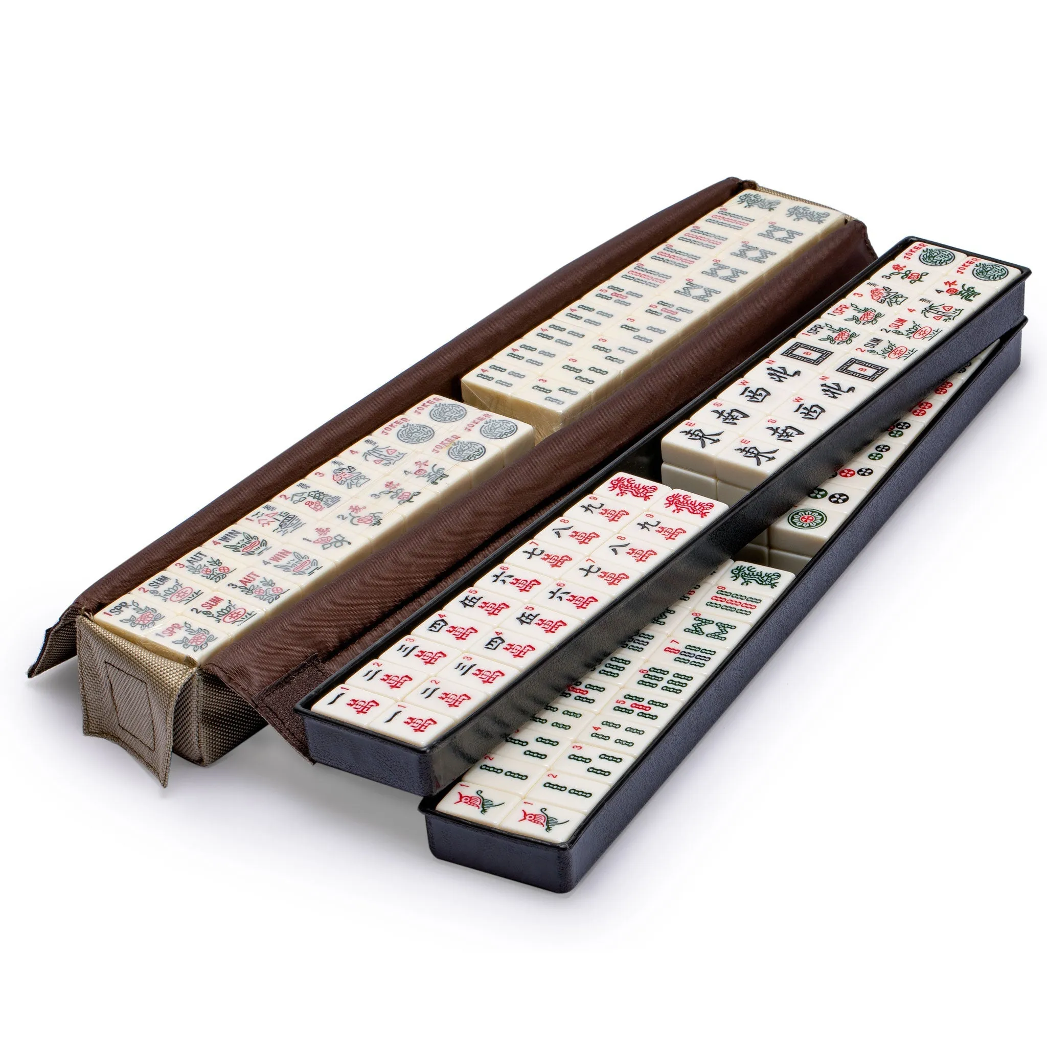 American Mahjong Set, "Mojave" (Ivory) with Brown Soft Case -  Racks with Pushers, Scoring Coins, Dice, & Wind Indicator