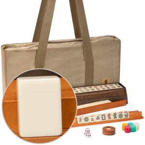 American Mahjong Set, "Mojave" (Ivory) with Brown Soft Case -  Racks with Pushers, Scoring Coins, Dice, & Wind Indicator