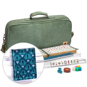 American Mahjong Set, "Oceana" with Heather Teal Soft Case - Racks with Pushers, Scoring Coins, Dice, and Wind Indicator