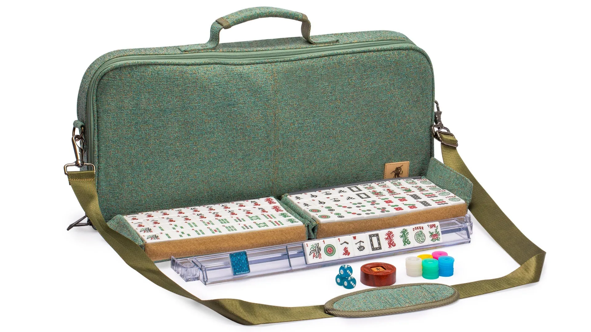 American Mahjong Set, "Oceana" with Heather Teal Soft Case - Racks with Pushers, Scoring Coins, Dice, and Wind Indicator