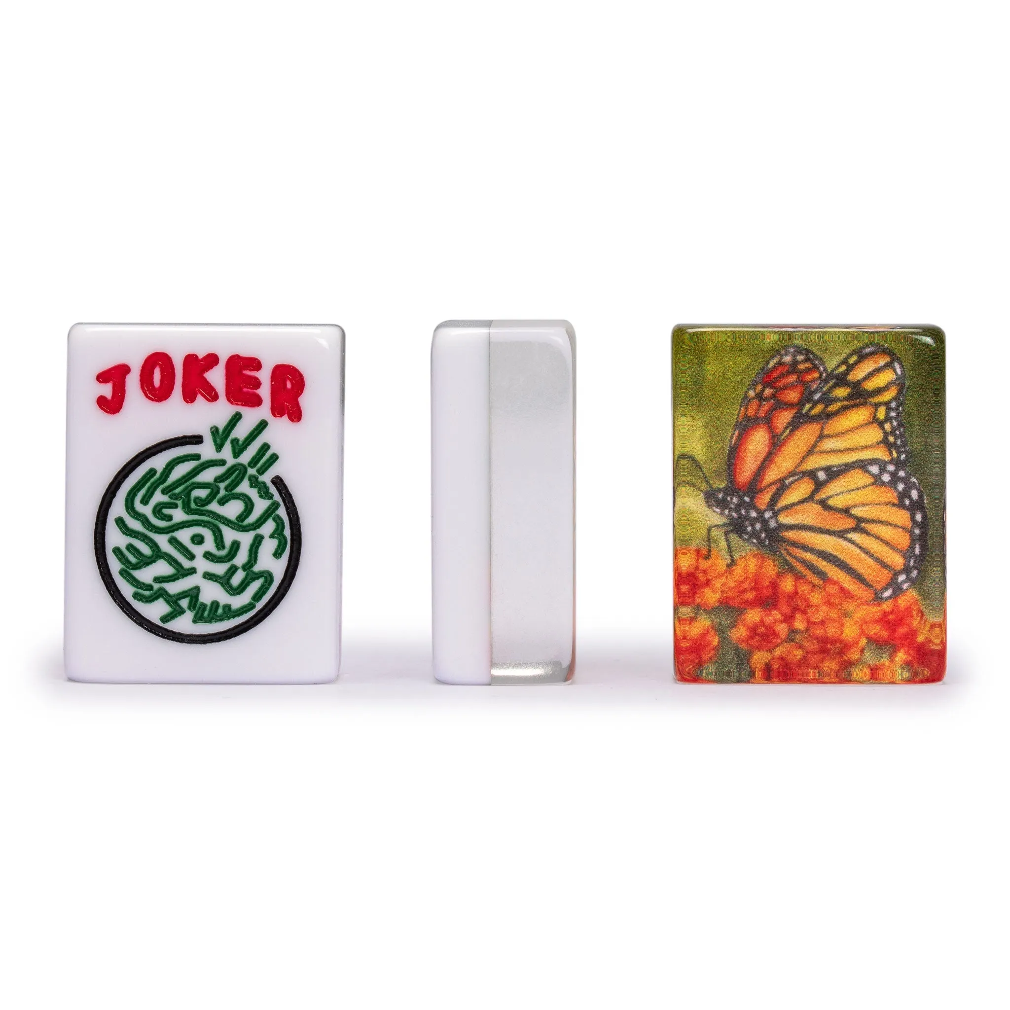 American Mahjong Set, "Papillon" - with Olive Green Soft Case - Racks with Pushers, Scoring Coins, Dice, & Wind Indicator