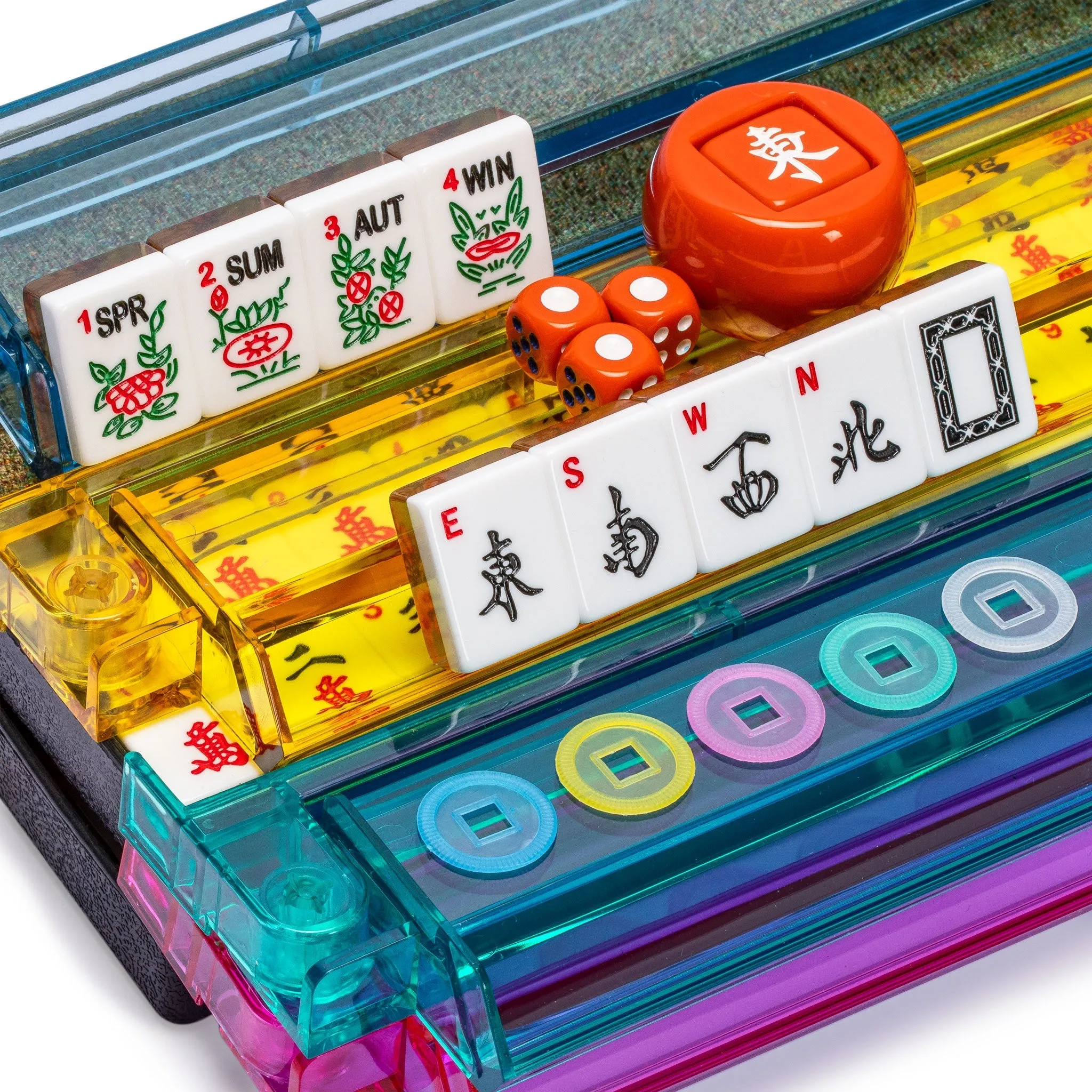 American Mahjong Set, "Papillon" - with Olive Green Soft Case - Racks with Pushers, Scoring Coins, Dice, & Wind Indicator