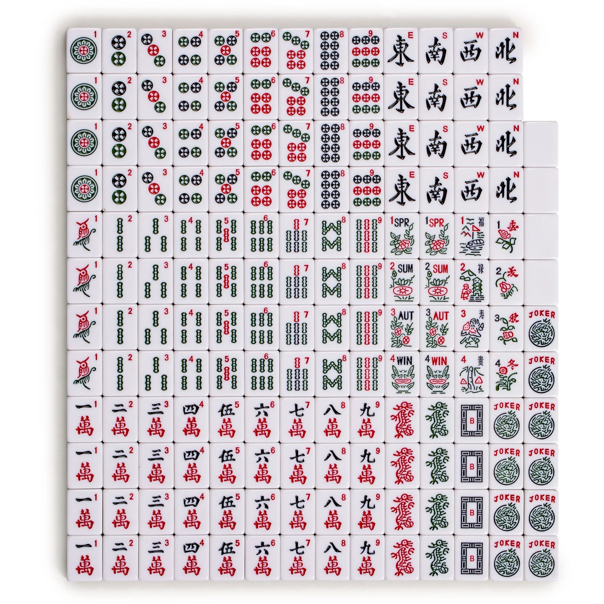 American Mahjong Set, "Pepper" with Pepper Green Soft Case - Racks with Pushers, Scoring Coins, Dice, and Wind Indicator