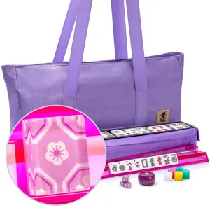 American Mahjong Set, "Sakura" with Purple Soft Case - Racks with Pushers, Scoring Coins, Dice, and Wind Indicator