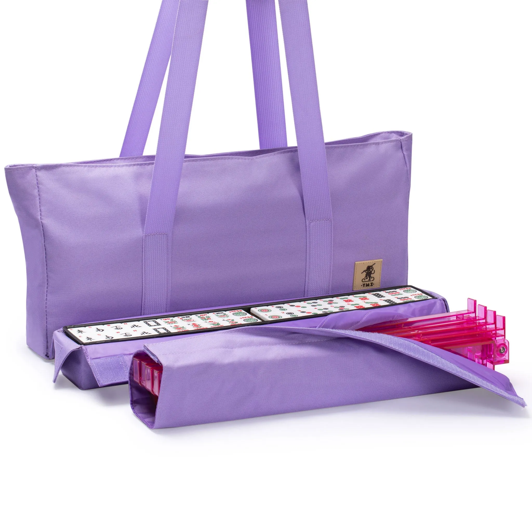 American Mahjong Set, "Sakura" with Purple Soft Case - Racks with Pushers, Scoring Coins, Dice, and Wind Indicator