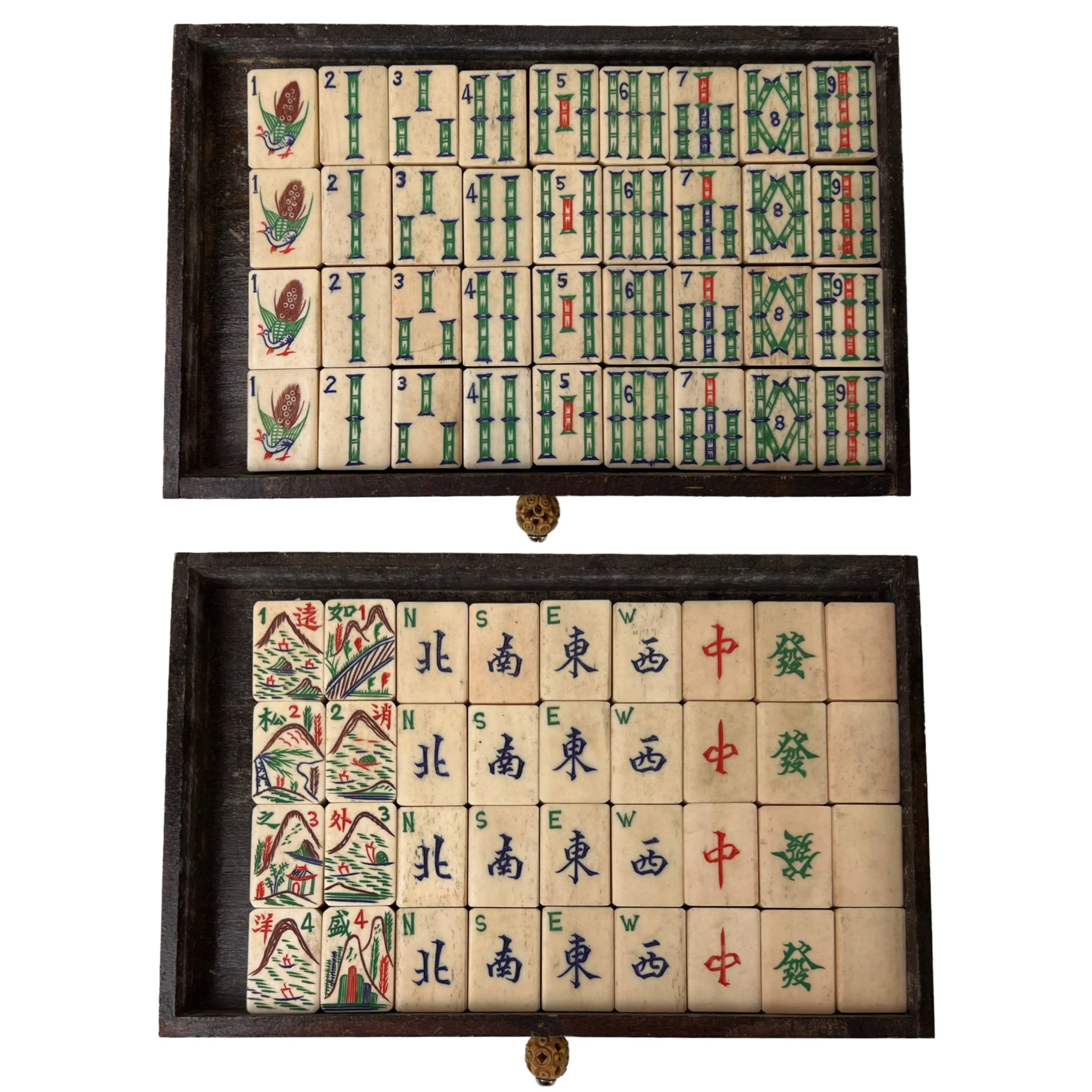 Antique Chinese Mahjong Game Set Dovetailed Bamboo 148 Tiles  