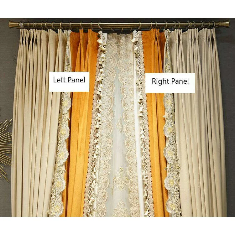 Brittany Luxury Royal Lace Designer Velvet Curtain - Beige & Orange