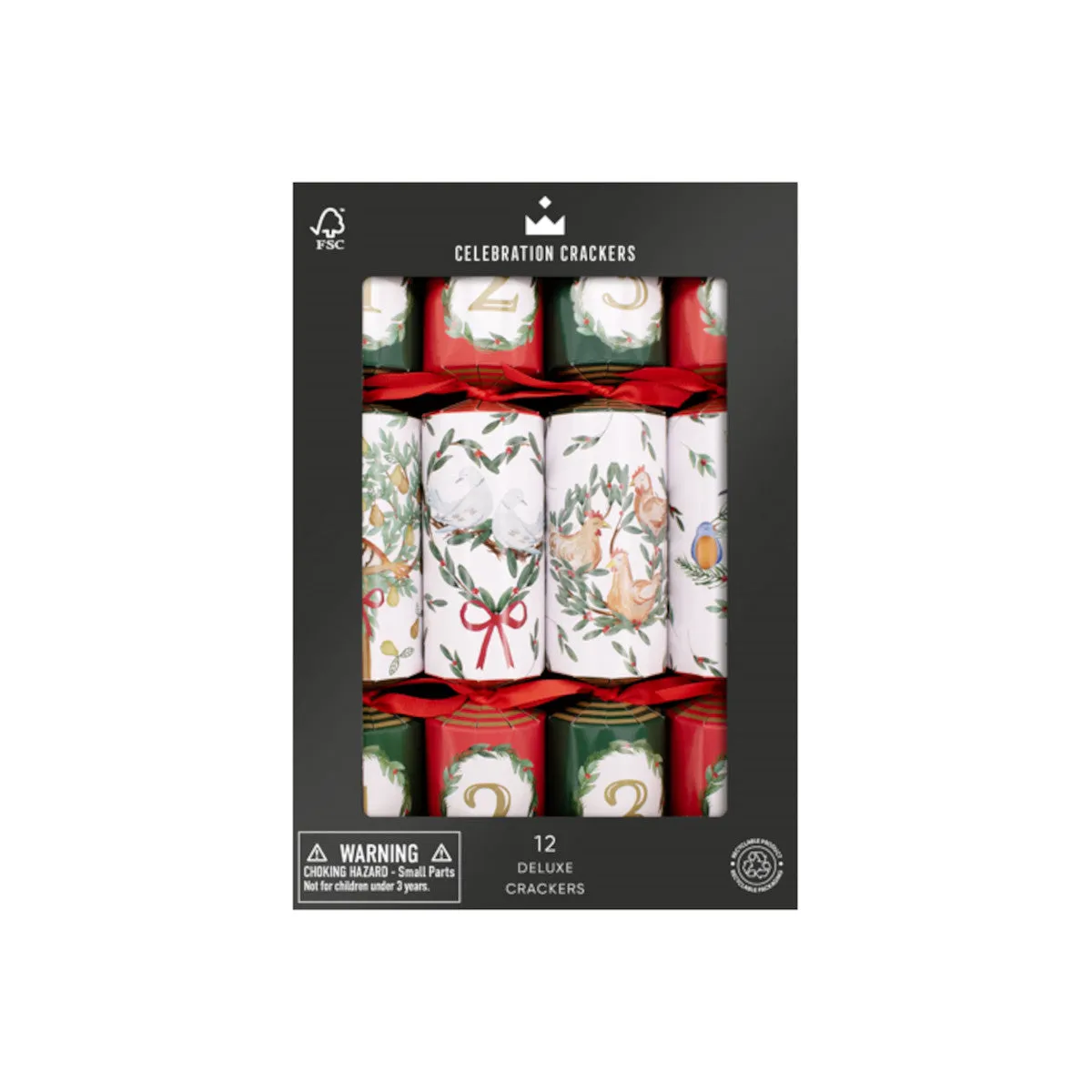 Celebration Crackers Deluxe 12 Days of Christmas Christmas Crackers 30cm (Set of 12)