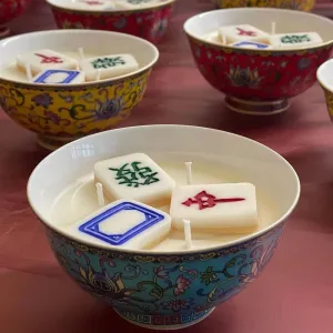 Chinese Bowl with Mahjong tiles candle