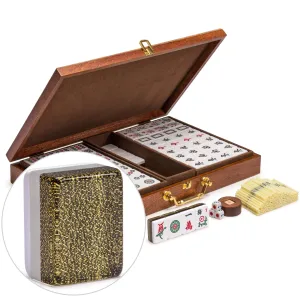 Chinese Mahjong, "Elvis Gold" with Wooden Case - Set of Betting Sticks, Wooden Spinner & Dice