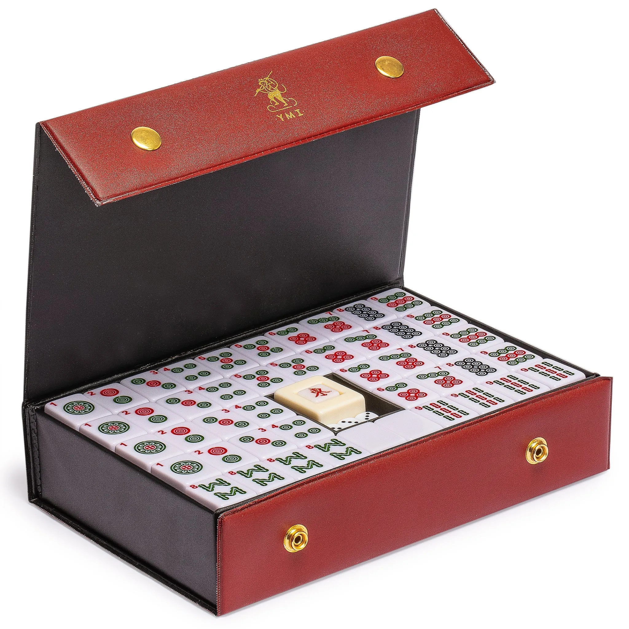 Chinese Mahjong Set, "Bamboo Oasis" with 146 Small Tiles, Red Vinyl Case, Wind Indicator and Dice - for Chinese Style Gameplay Only