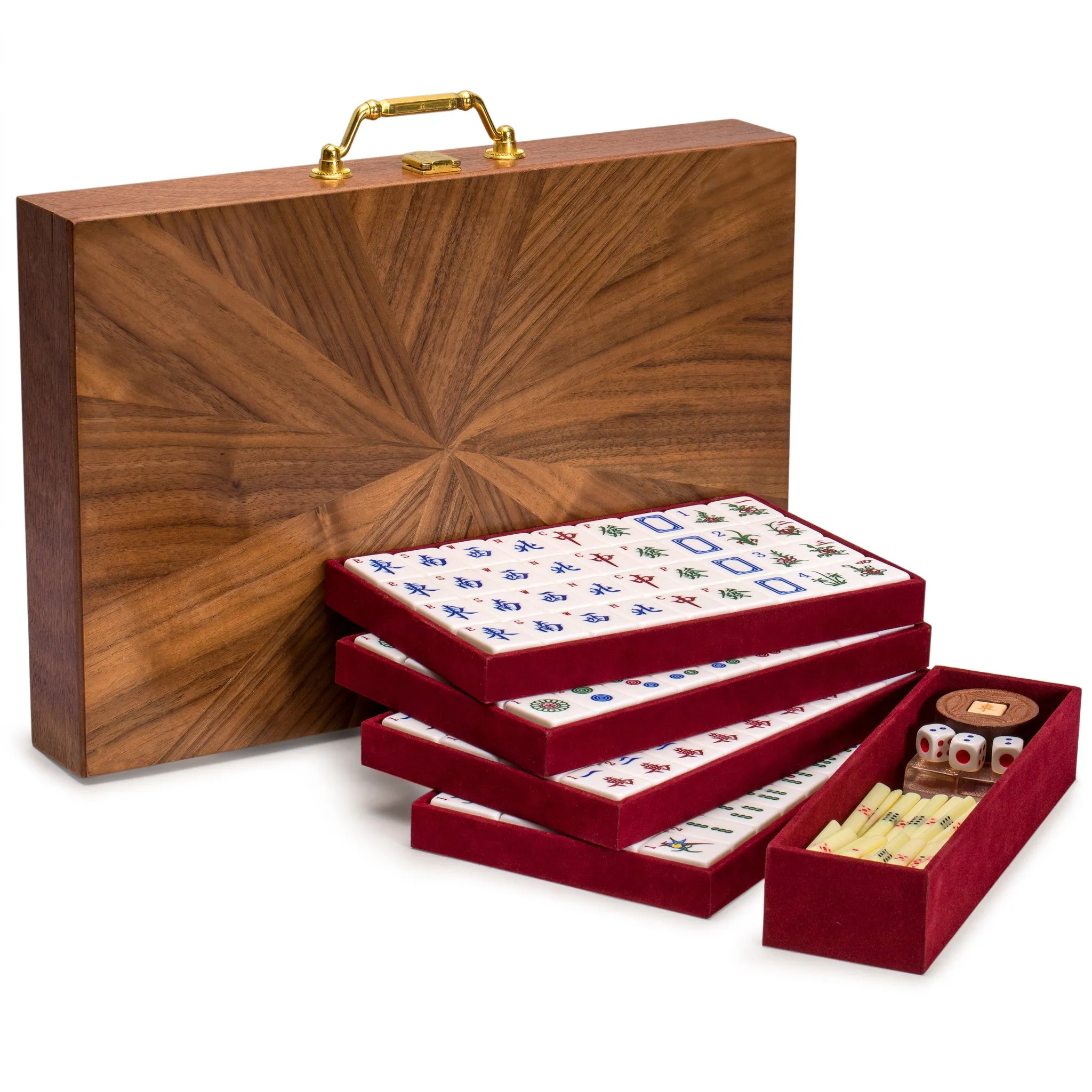 Classic Chinese Mahjong Game Set, "Champagne Gold" - with 148 Medium Size Tiles and a Wooden Case