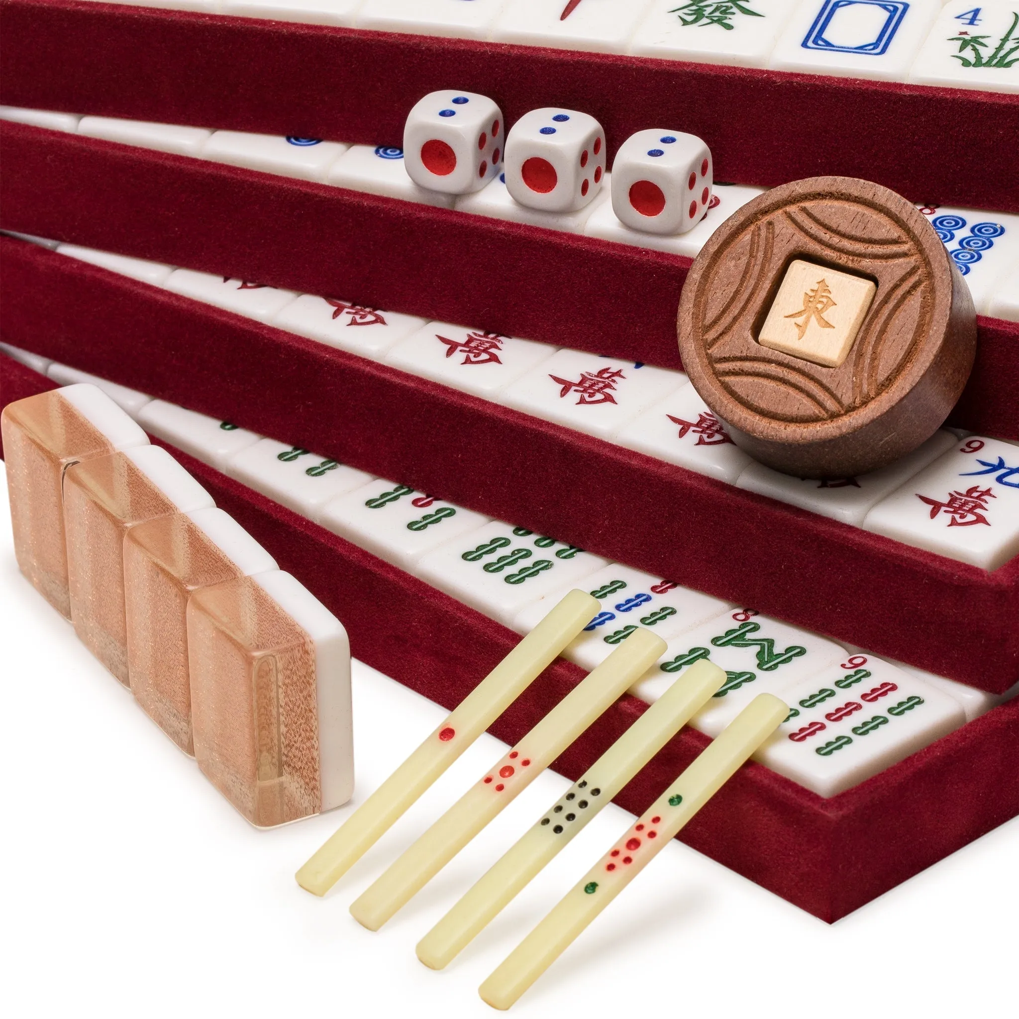 Classic Chinese Mahjong Game Set, "Champagne Gold" - with 148 Medium Size Tiles and a Wooden Case