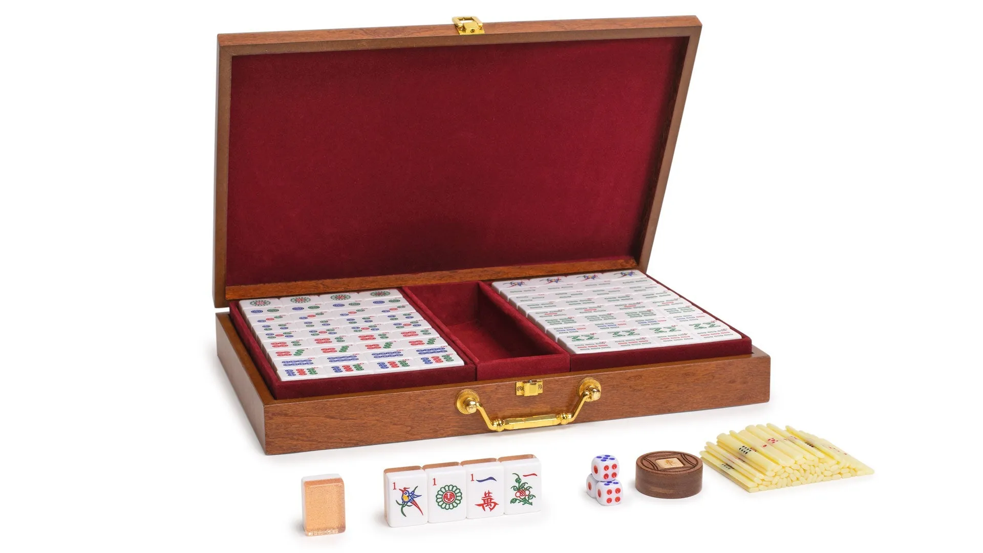 Classic Chinese Mahjong Game Set, "Champagne Gold" - with 148 Medium Size Tiles and a Wooden Case