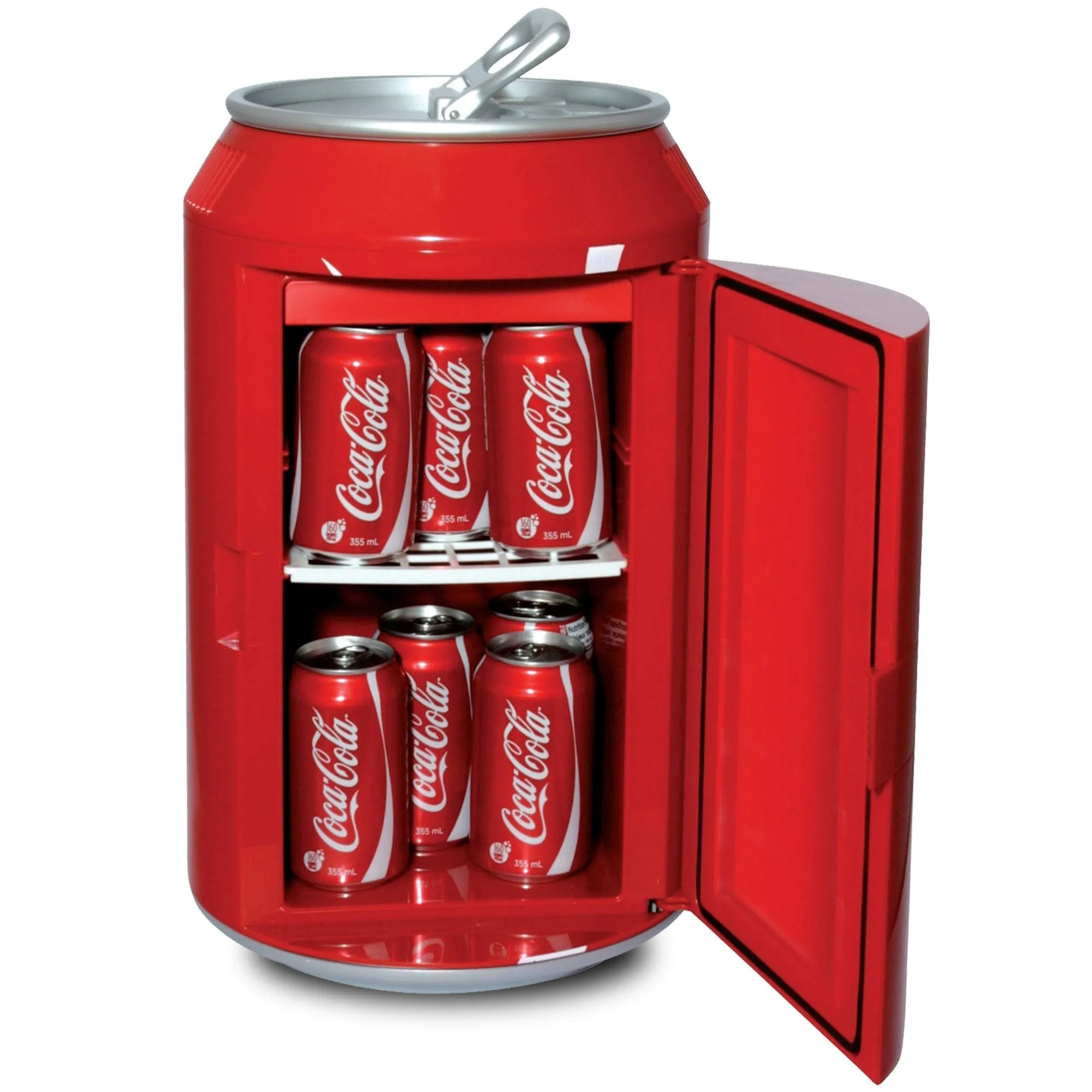 Coca-Cola 12 Can Portable Mini Fridge w/ 12V DC and 110V AC Cords, 10L (10.6 qt) Can Shaped Personal Cooler, Red, Travel Fridge for Drinks, Snacks, Lunch, Home, Office, Dorm Room, RV