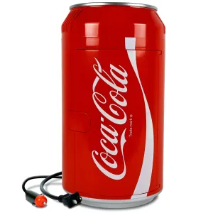 Coca-Cola 12 Can Portable Mini Fridge w/ 12V DC and 110V AC Cords, 10L (10.6 qt) Can Shaped Personal Cooler, Red, Travel Fridge for Drinks, Snacks, Lunch, Home, Office, Dorm Room, RV