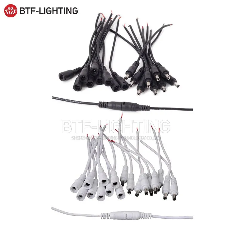 DC 5.5 x 2.1mm Male Female jack for power supply DC Connectors with Lock Buckle White/Black 15cm length wire