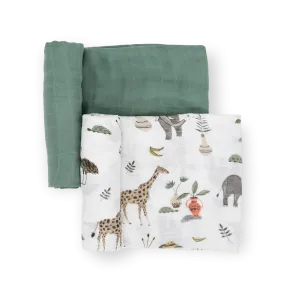 Deluxe Muslin Swaddle Blanket 2 Pack - Safari Social 2