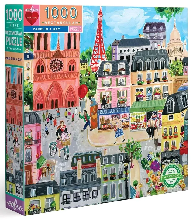 eeBoo Piece and Love Paris in a Day 1000 piece rectangular adult Jigsaw Puzzle