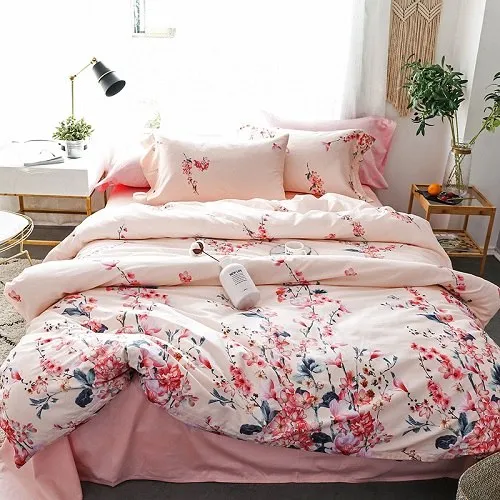 Egyptian Cotton Floral Bedding Sets Pastoral Print Duvet Cover Set