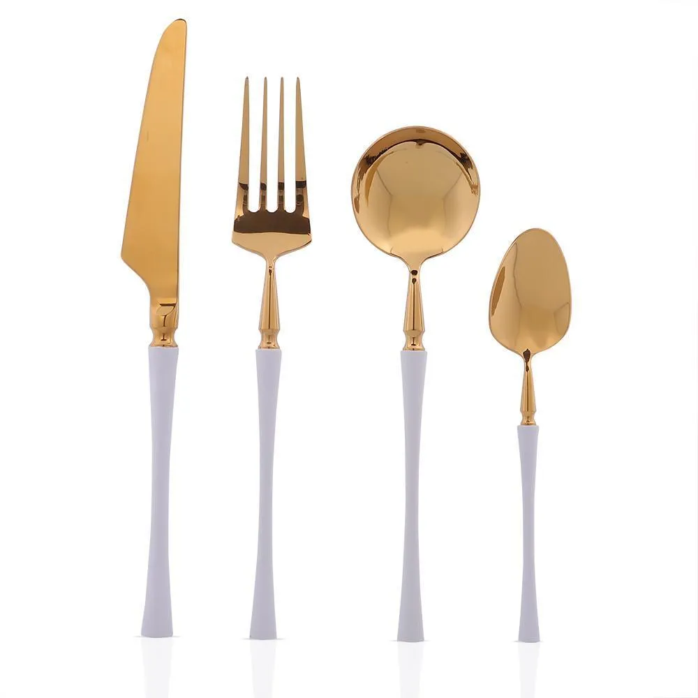 Gold & White Cutlery Set (16 Piece Cutlery Set)