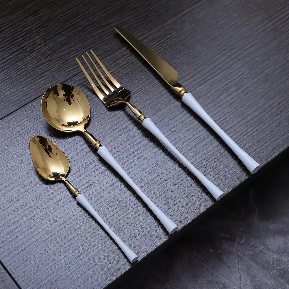 Gold & White Cutlery Set (16 Piece Cutlery Set)