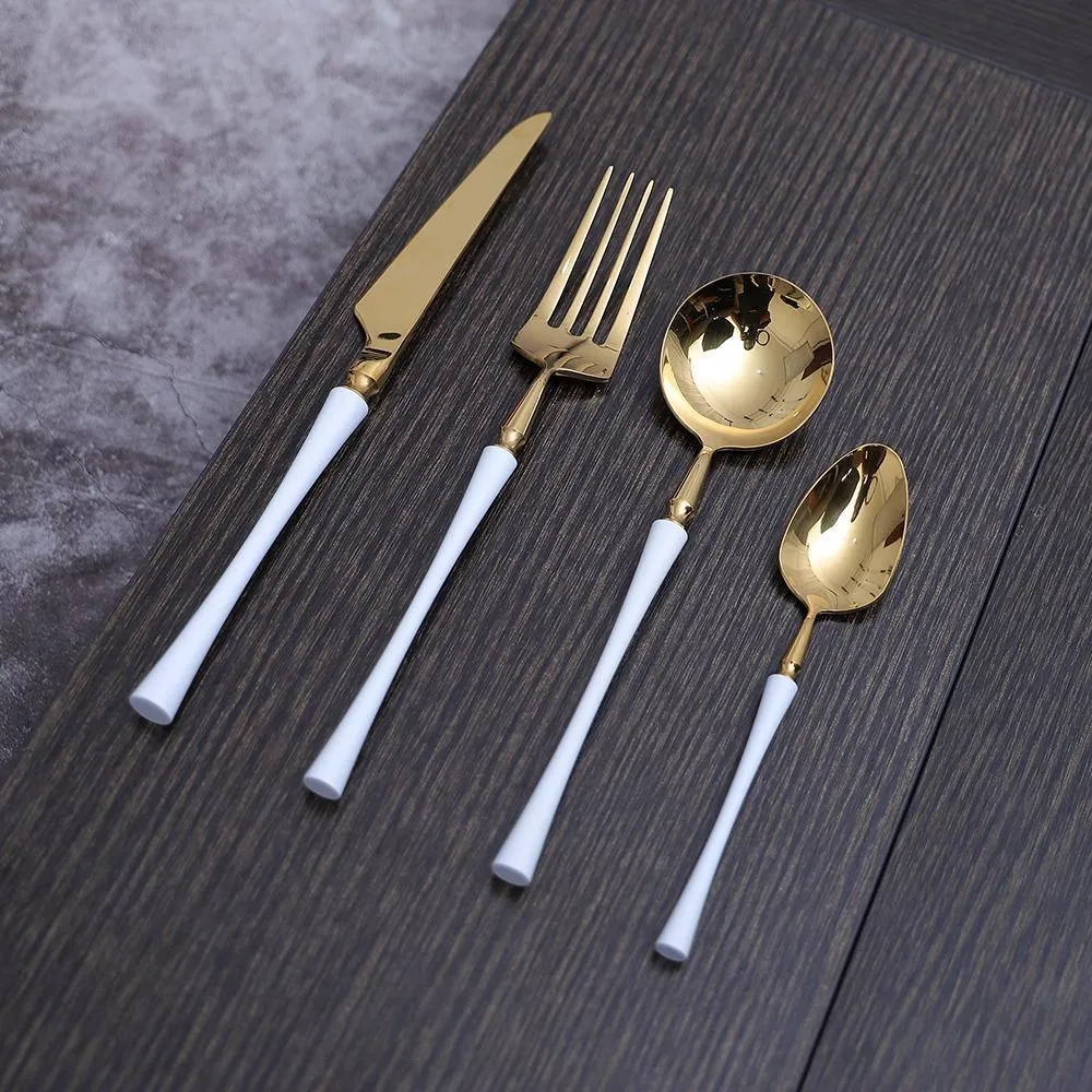 Gold & White Cutlery Set (16 Piece Cutlery Set)