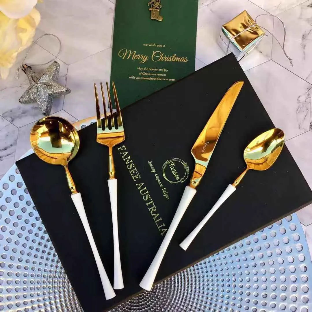 Gold & White Cutlery Set (16 Piece Cutlery Set)