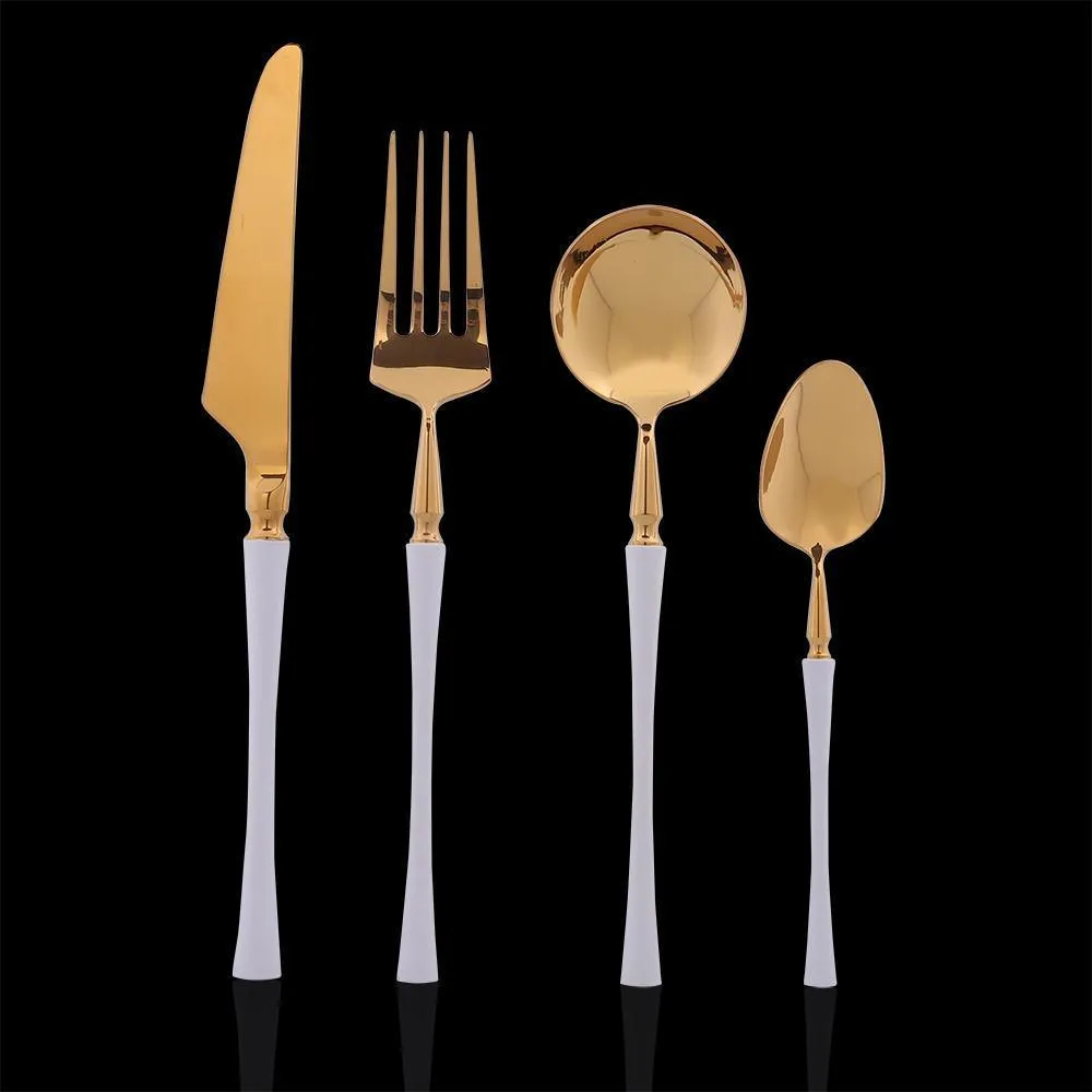 Gold & White Cutlery Set (16 Piece Cutlery Set)