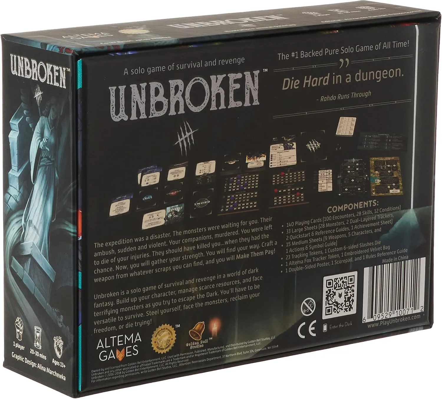 Golden Bell Studios 2836 Unbroken: a solo game of survival and revenge Black