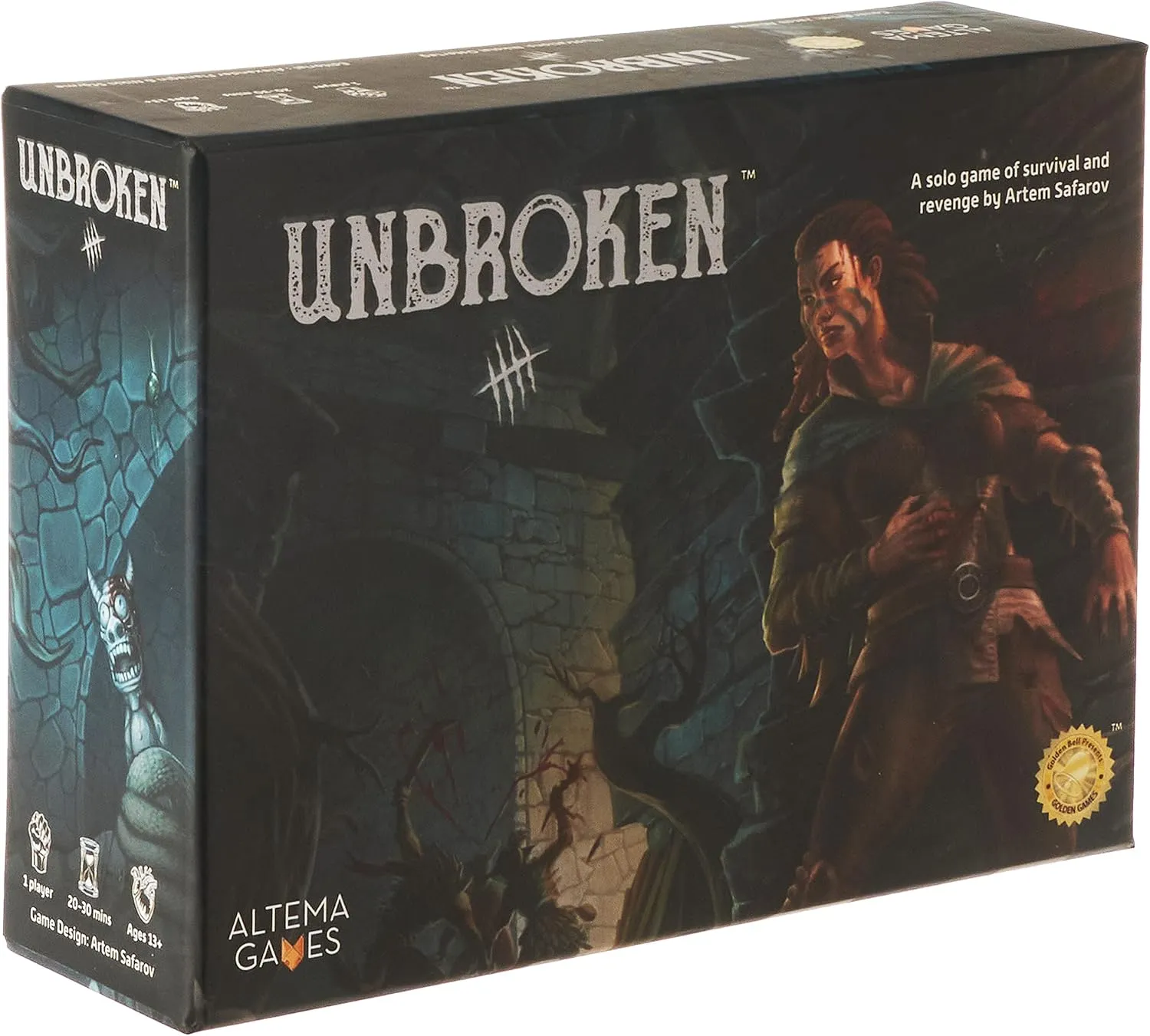 Golden Bell Studios 2836 Unbroken: a solo game of survival and revenge Black