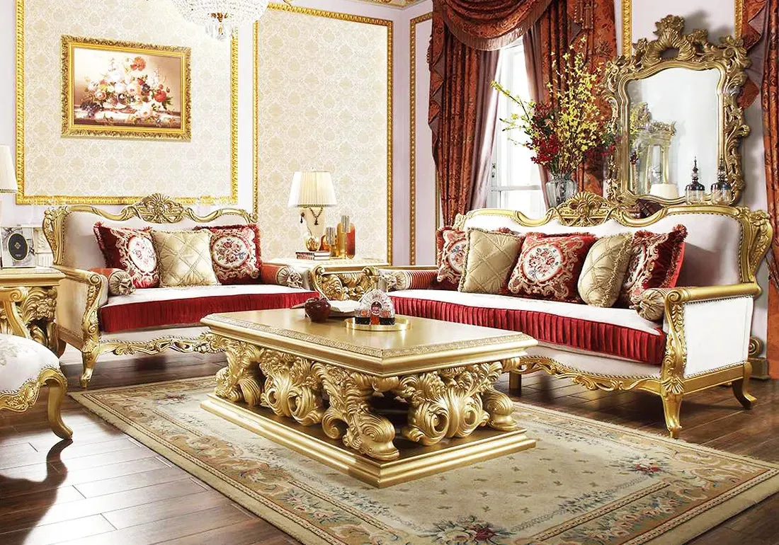 Heavy Carving Luxury Phoenix Sofa Set and Table