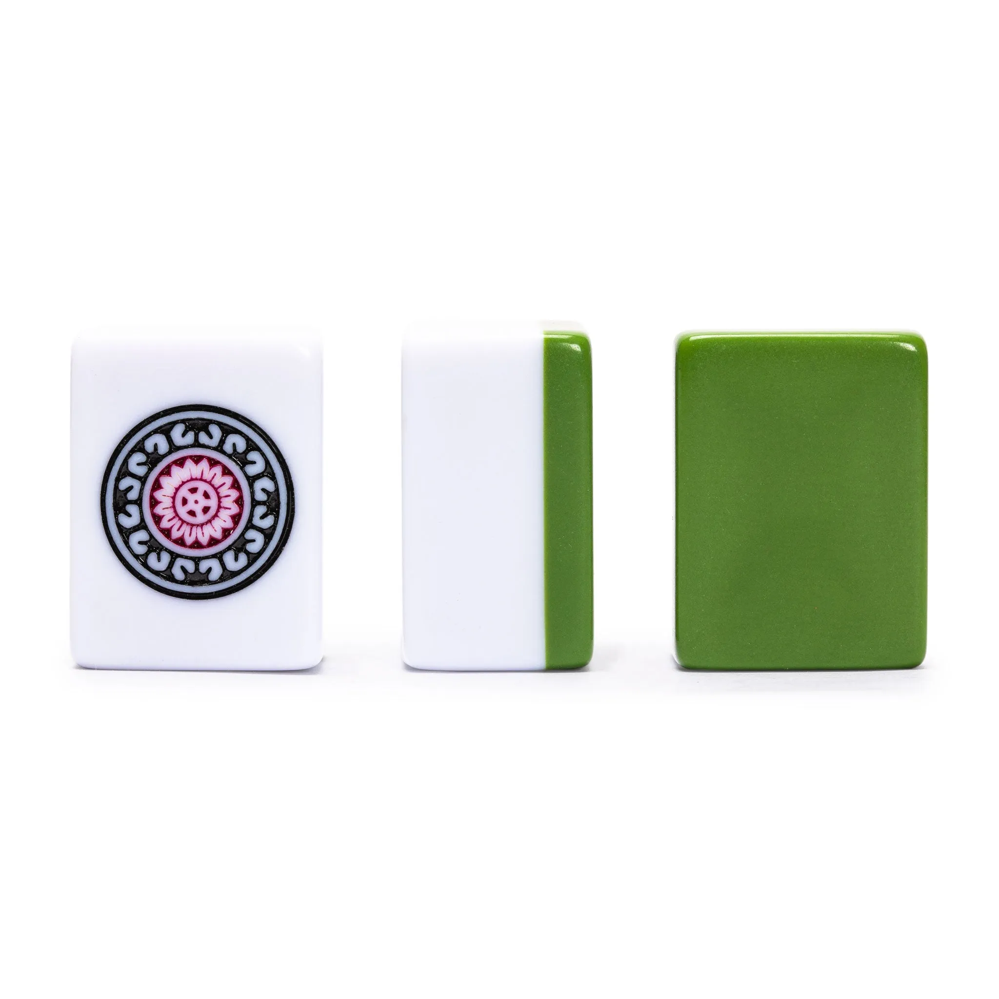 Japanese Riichi Mahjong Set - Large White and Green Tiles, Vinyl Case - Includes East Wind Tile, Betting Sticks, and Dice