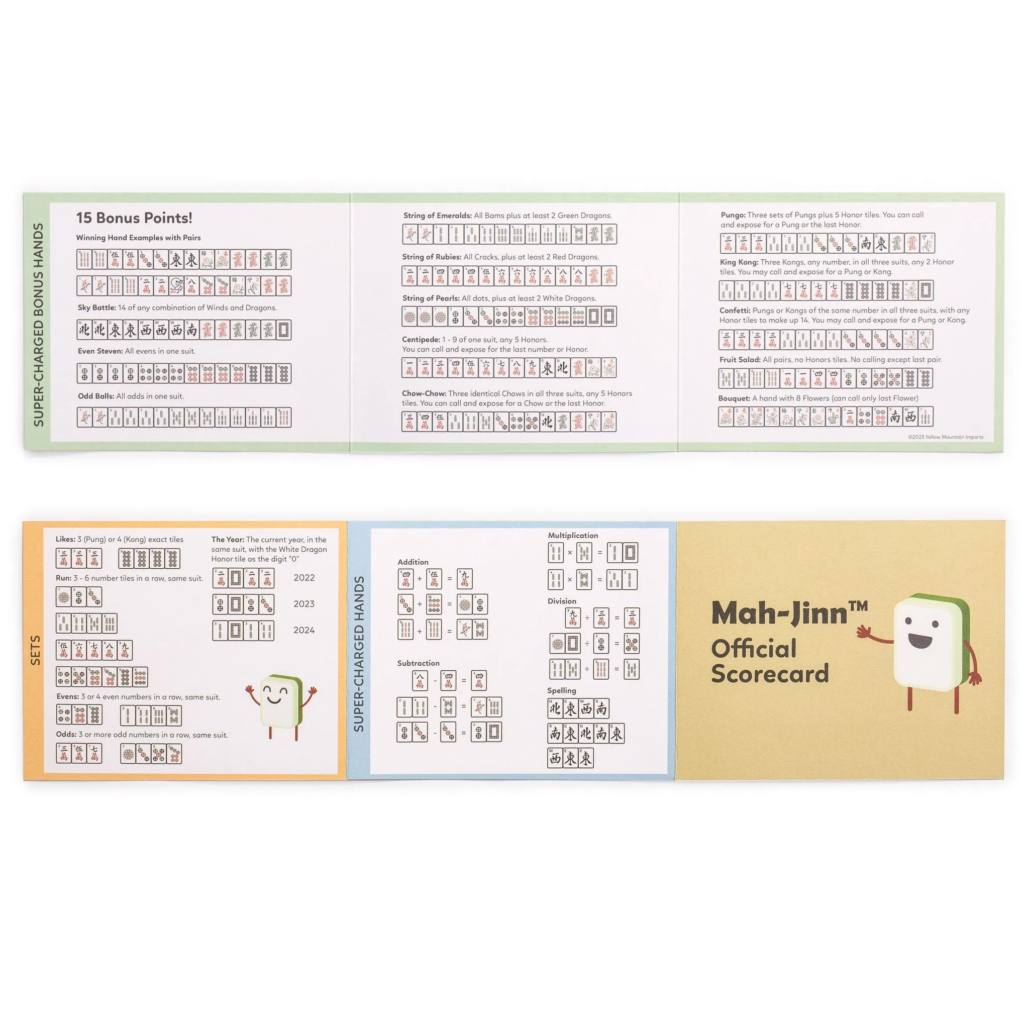 “Mah-Jinn” , a New Kind of Mahjong for Young Players - Complete Game Set with Tiles, Wooden Racks, Dice, and Illustrated Guide Book