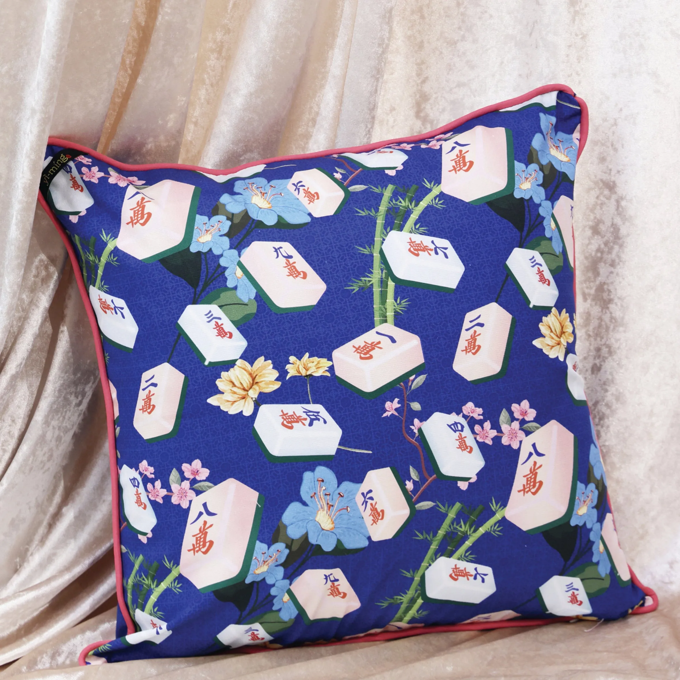 Mahjong Print Cushion Cover (Blue)