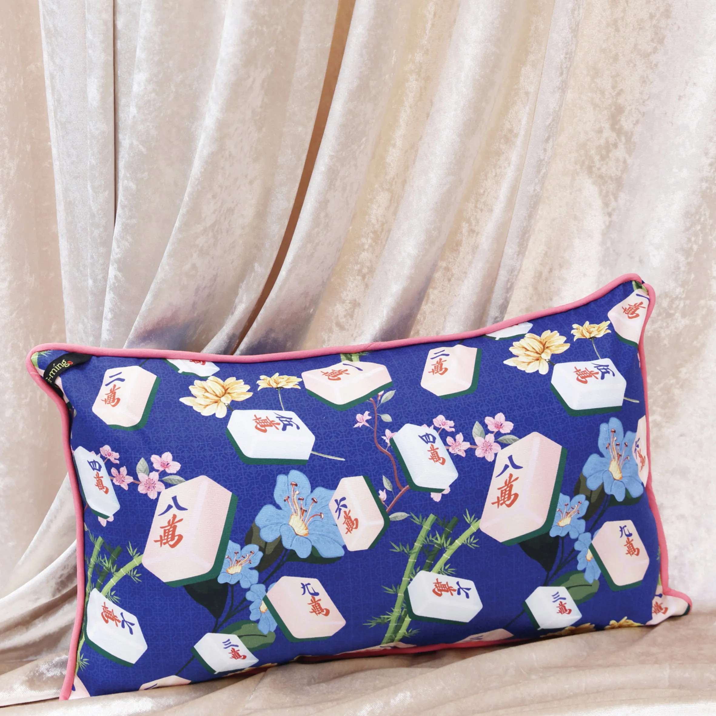 Mahjong Print Cushion Cover (Blue)